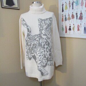 Vintage Dino Valiano Ivory Merino Wool Blend Leopard Turtleneck Sweater- 36/M